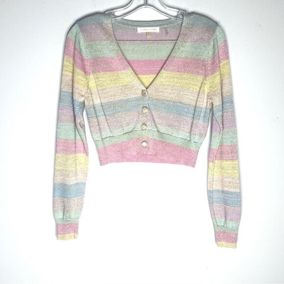 LoveShackFancy Asteria Stripe Crop Cardigan Sweater Pastel Striped Sz XS - Picture 4 of 10